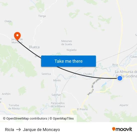 Ricla to Jarque de Moncayo map