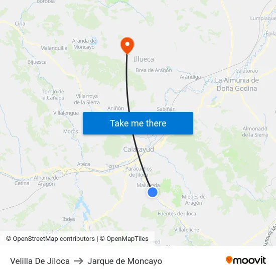 Velilla De Jiloca to Jarque de Moncayo map