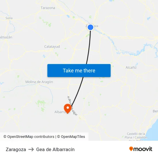 Zaragoza to Gea de Albarracín map
