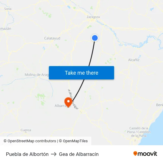 Puebla de Albortón to Gea de Albarracín map