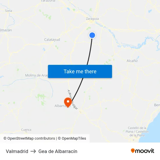 Valmadrid to Gea de Albarracín map