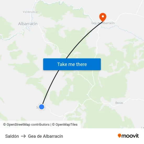 Saldón to Gea de Albarracín map