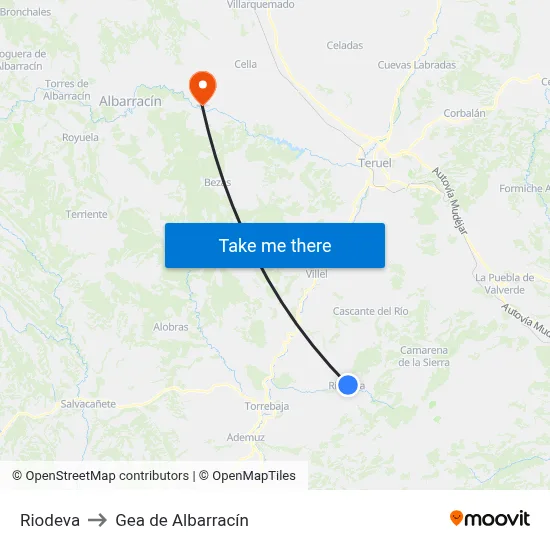 Riodeva to Gea de Albarracín map