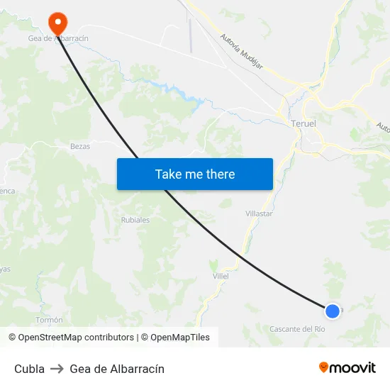 Cubla to Gea de Albarracín map