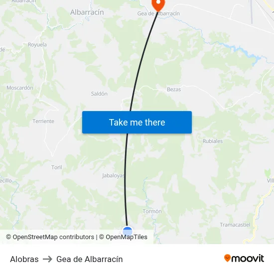 Alobras to Gea de Albarracín map