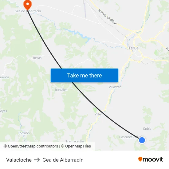 Valacloche to Gea de Albarracín map
