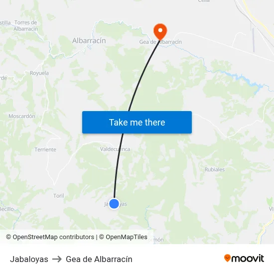 Jabaloyas to Gea de Albarracín map