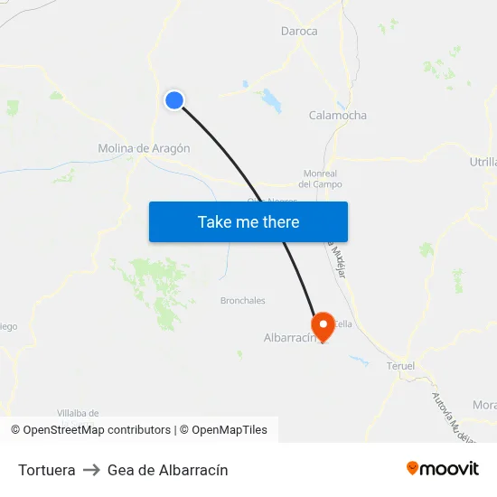 Tortuera to Gea de Albarracín map