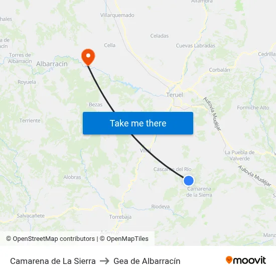 Camarena de La Sierra to Gea de Albarracín map
