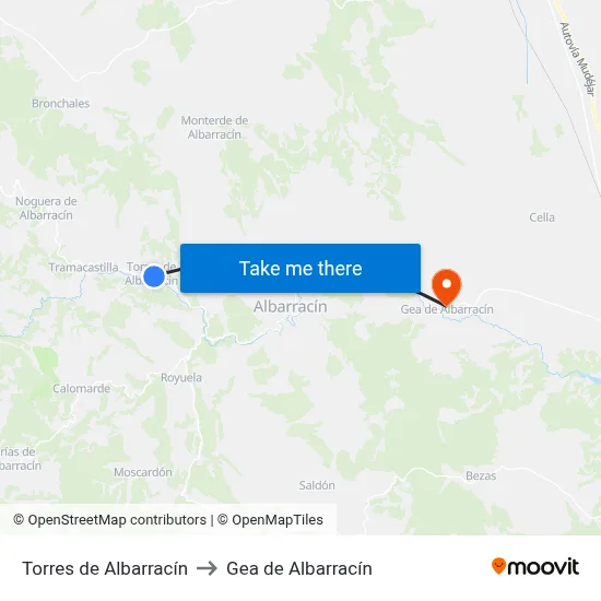 Torres de Albarracín to Gea de Albarracín map