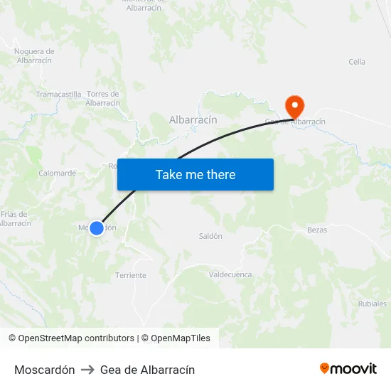 Moscardón to Gea de Albarracín map