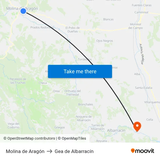 Molina de Aragón to Gea de Albarracín map