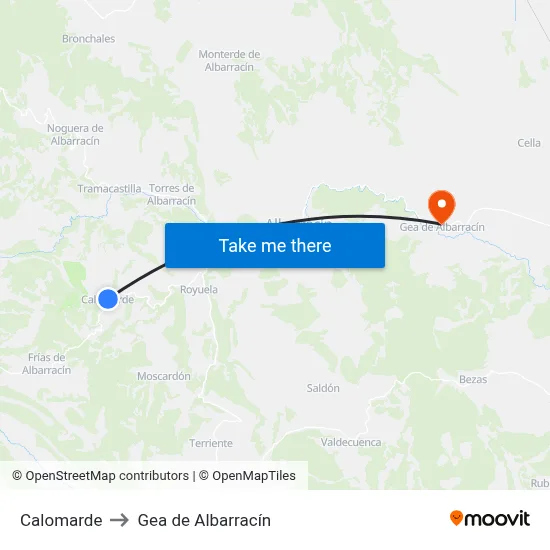 Calomarde to Gea de Albarracín map