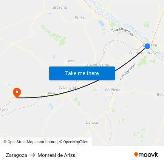 Zaragoza to Monreal de Ariza map