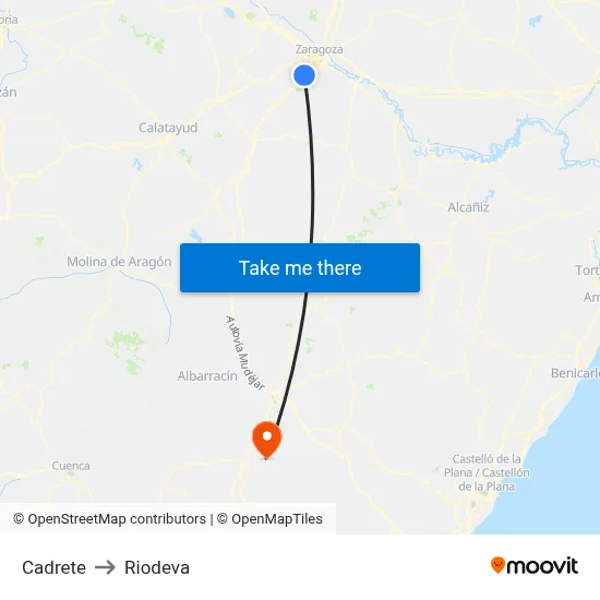 Cadrete to Riodeva map