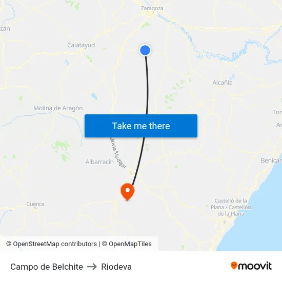 Campo de Belchite to Riodeva map