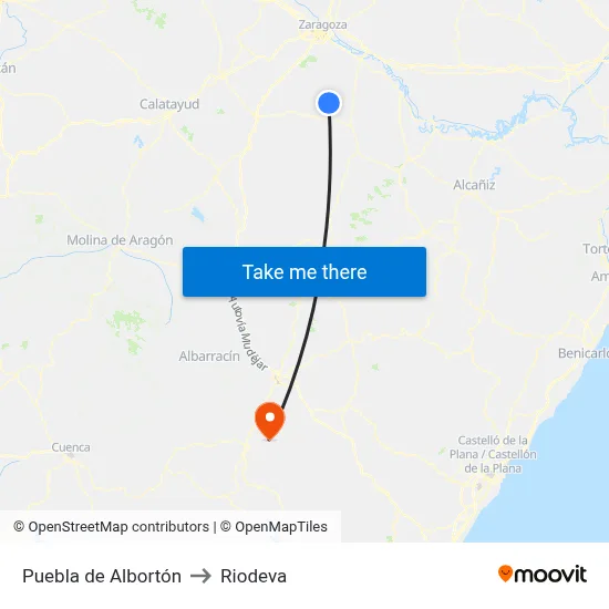 Puebla de Albortón to Riodeva map