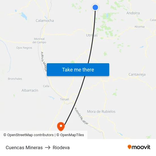 Cuencas Mineras to Riodeva map