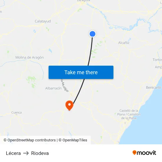 Lécera to Riodeva map