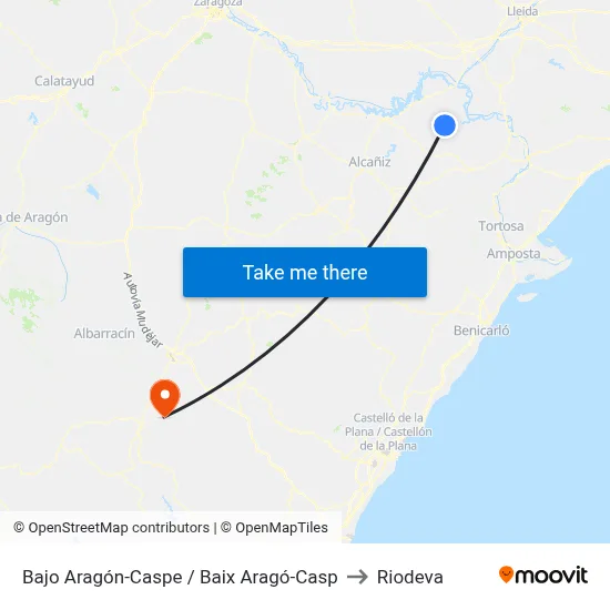Bajo Aragón-Caspe / Baix Aragó-Casp to Riodeva map