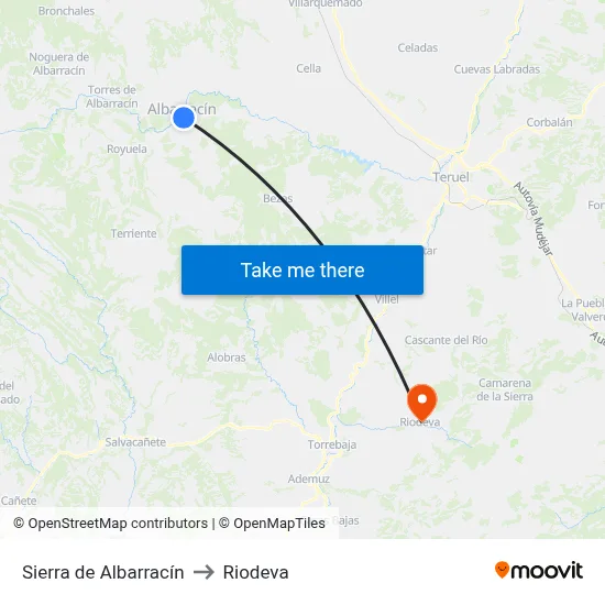 Sierra de Albarracín to Riodeva map