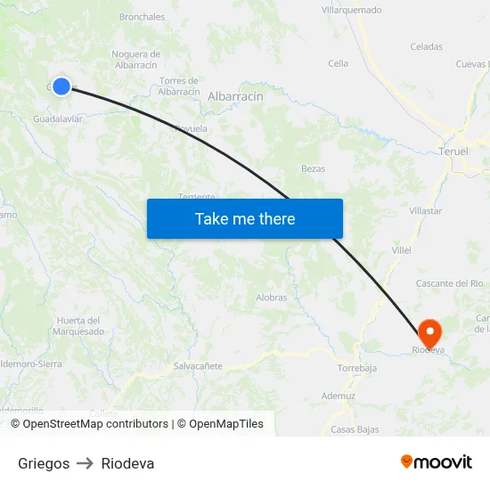 Griegos to Riodeva map