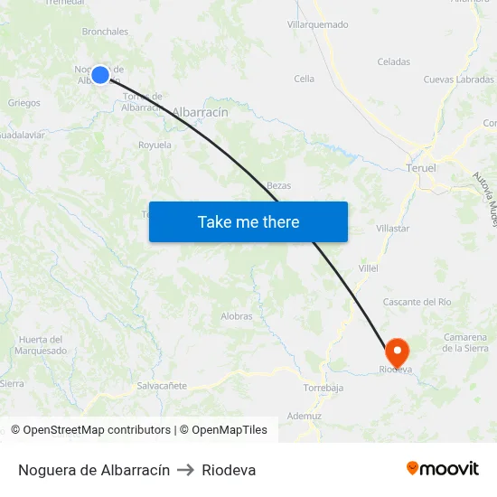Noguera de Albarracín to Riodeva map