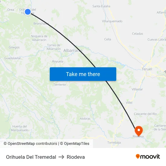 Orihuela Del Tremedal to Riodeva map