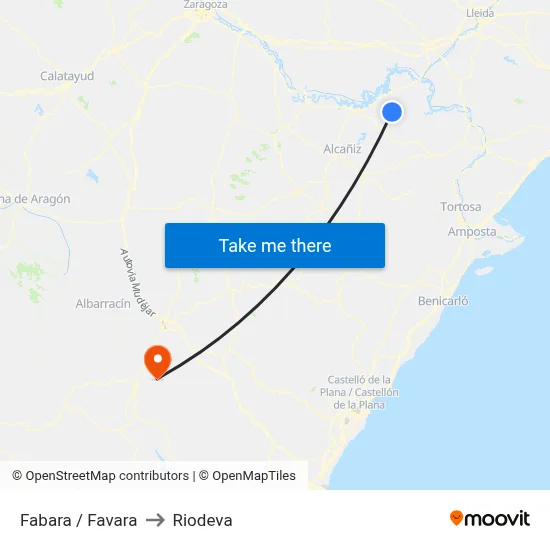 Fabara / Favara to Riodeva map