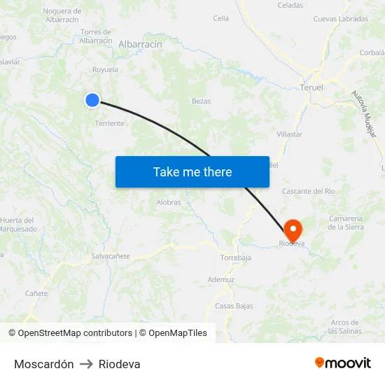 Moscardón to Riodeva map