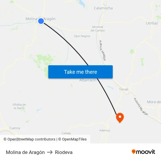Molina de Aragón to Riodeva map