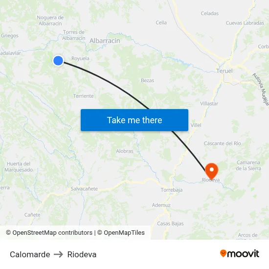 Calomarde to Riodeva map