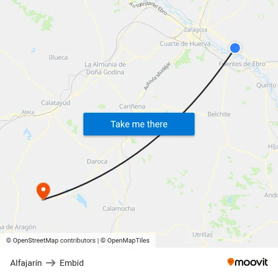 Alfajarín to Embid map