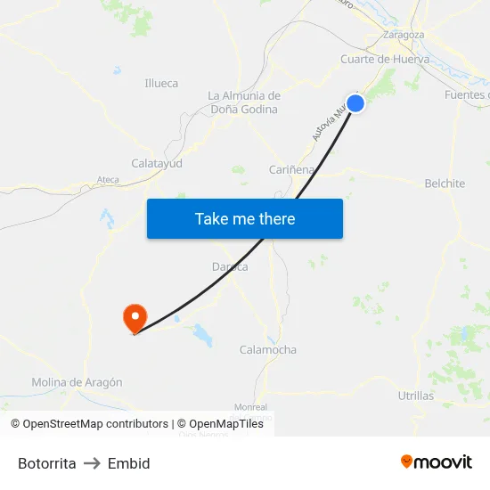 Botorrita to Embid map