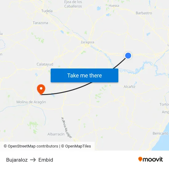 Bujaraloz to Embid map
