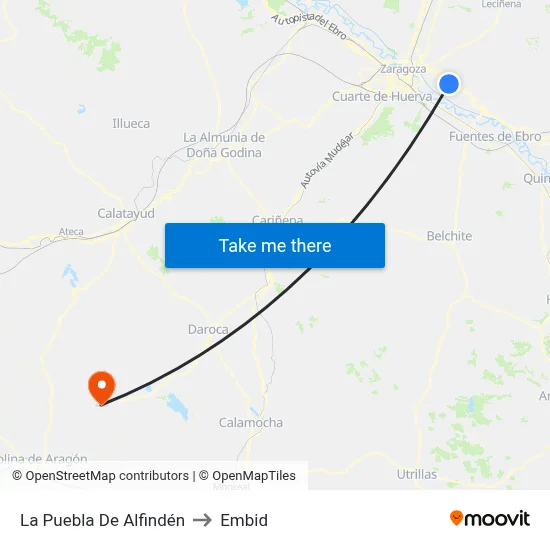 La Puebla De Alfindén to Embid map
