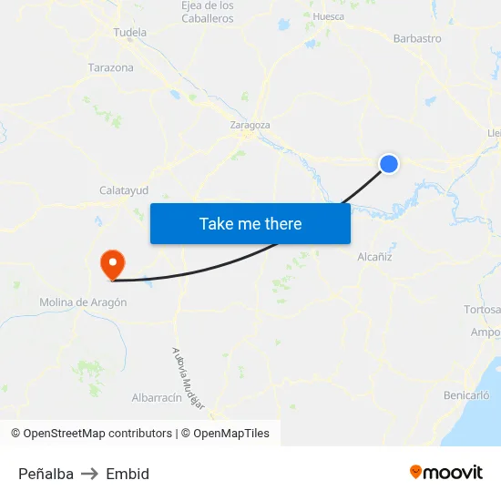 Peñalba to Embid map