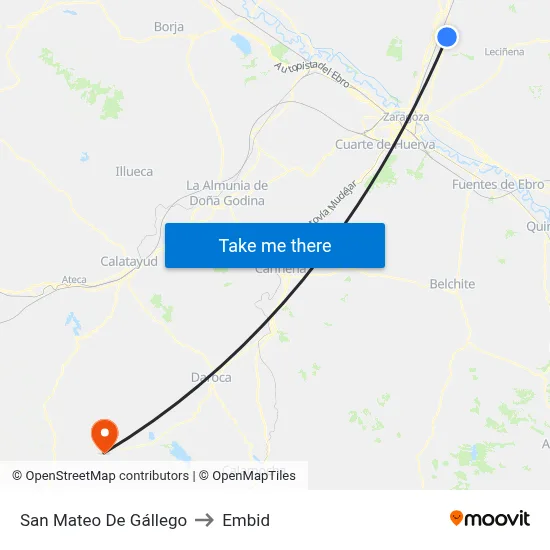 San Mateo De Gállego to Embid map