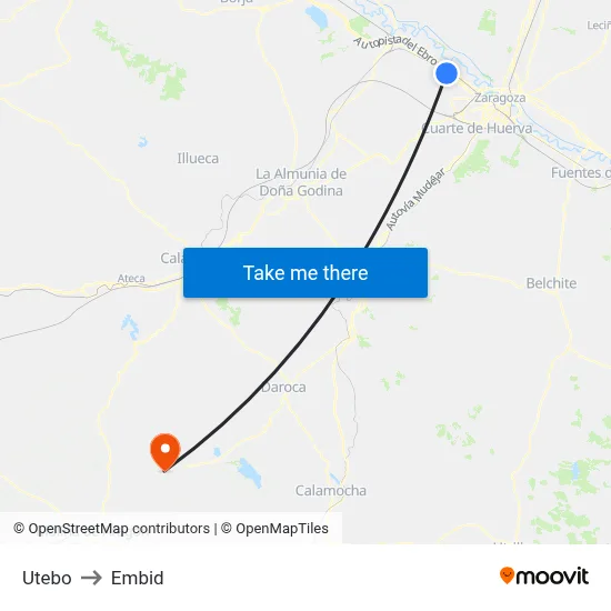 Utebo to Embid map