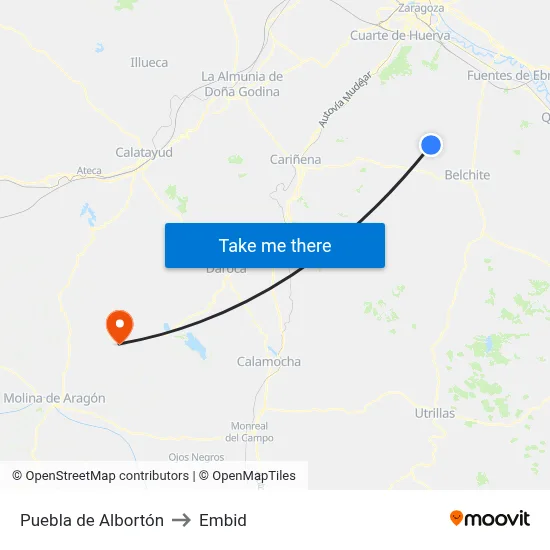 Puebla de Albortón to Embid map