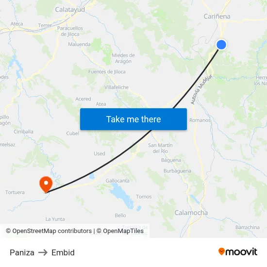 Paniza to Embid map