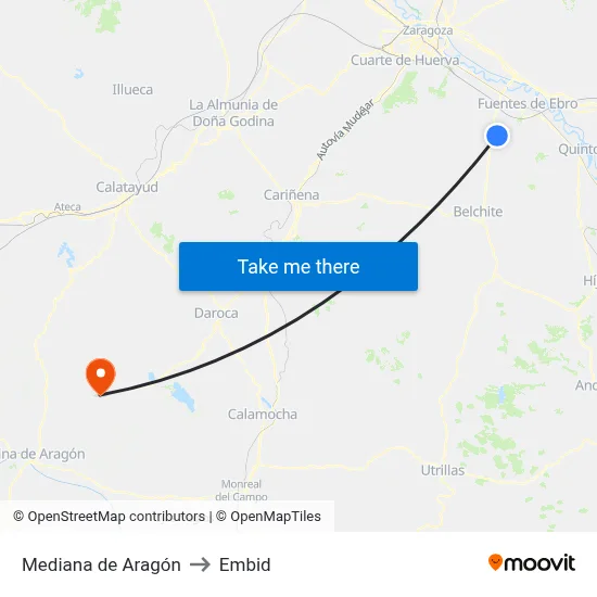Mediana de Aragón to Embid map