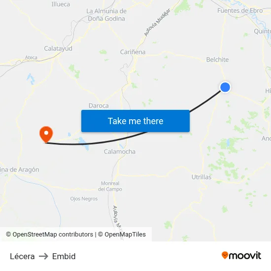 Lécera to Embid map