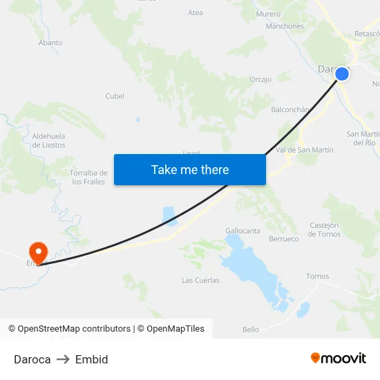 Daroca to Embid map