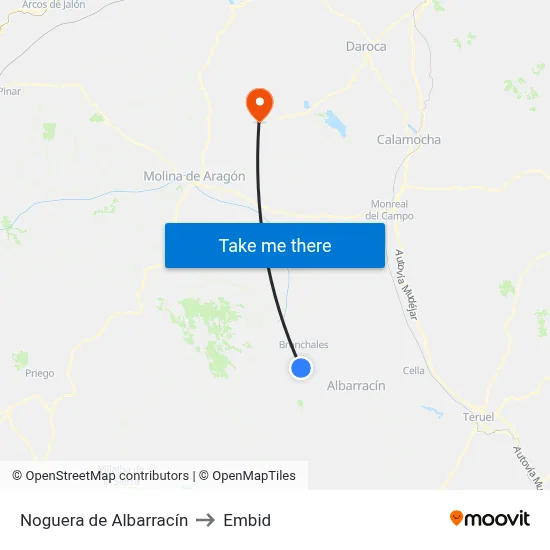 Noguera de Albarracín to Embid map