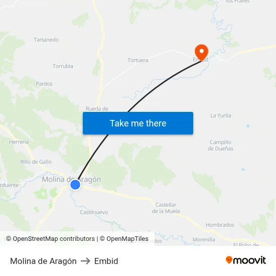 Molina de Aragón to Embid map