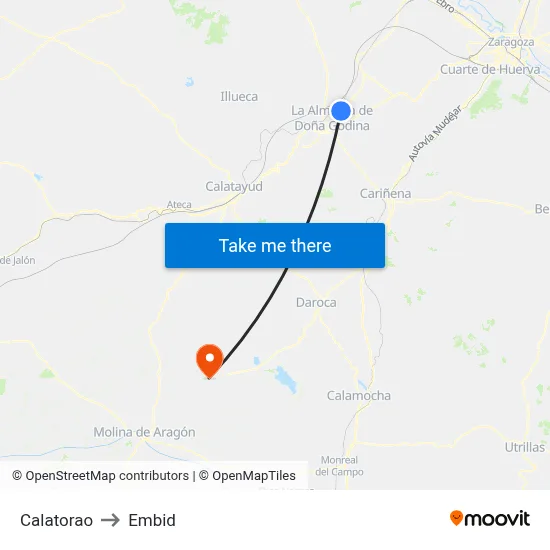 Calatorao to Embid map