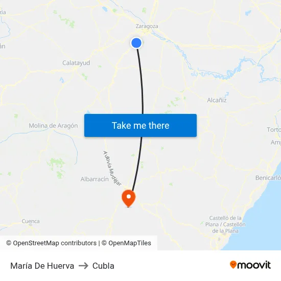 María De Huerva to Cubla map