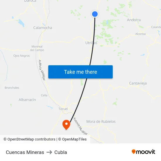 Cuencas Mineras to Cubla map