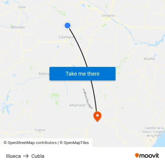 Illueca to Cubla map